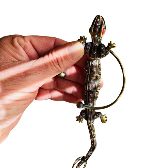 Articulating Bracelet Ring Aurora Borealis Crystals MCM Brass RARE Designer Vtg - Picture 11 of 16